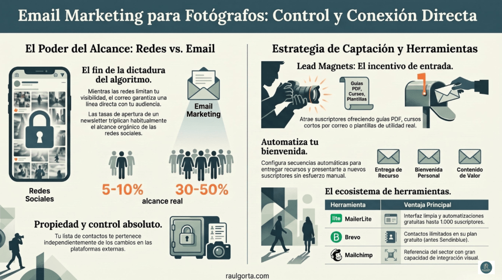 Infografía sobre como profesionales creativos y fotógrafos pueden emplear el email marketing
