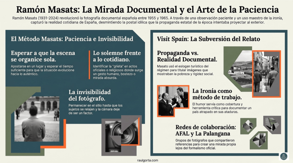 Infografía que resume los conceptos del artículo sobre Ramón masats y la fotografía documental.